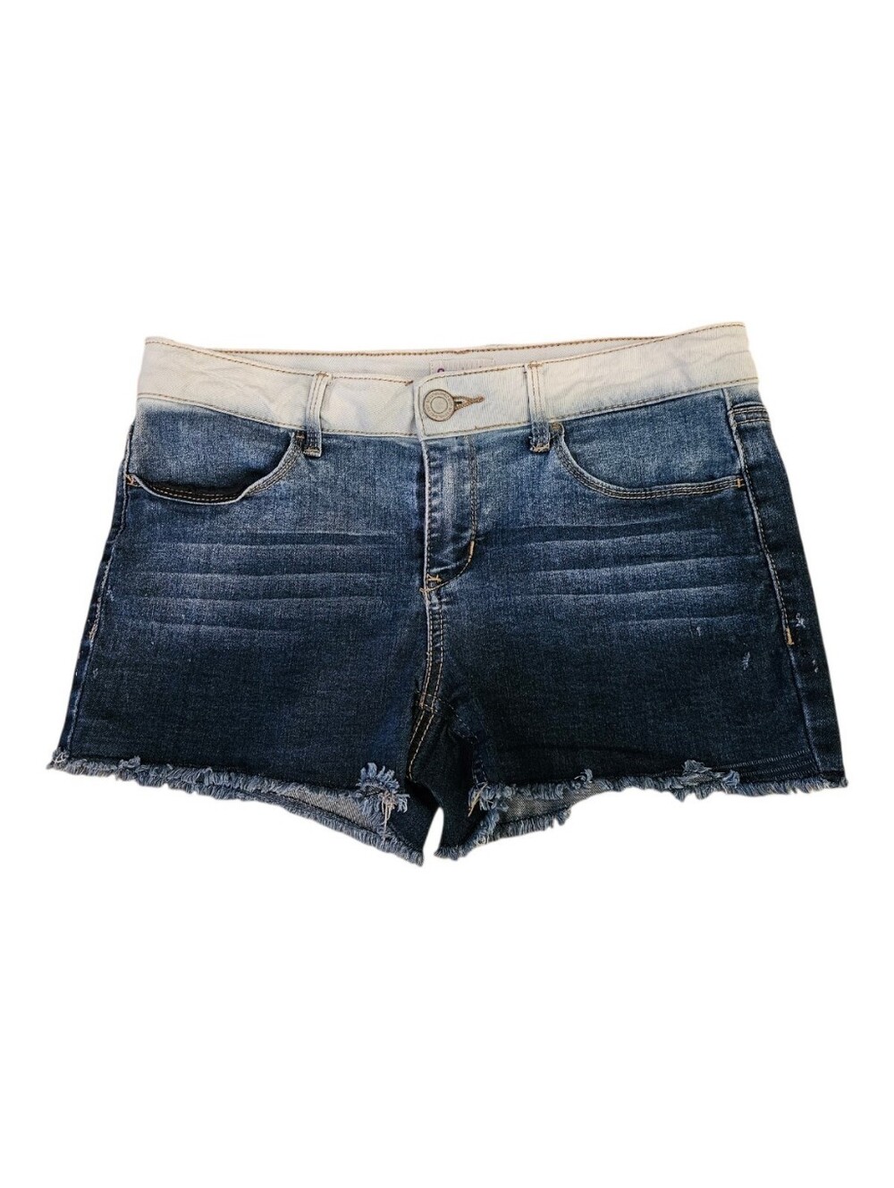 OMBRE INDIGO/WHITE Vintage-Vibe Washed Cutoff Denim Shorts